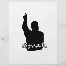 man pointing up shadow speak text black white flyer design