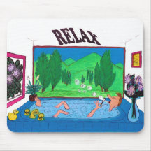 Man relaxing in a bathtub blowing bubbles mousepads