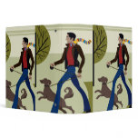 man walking dog in fall notebook binder