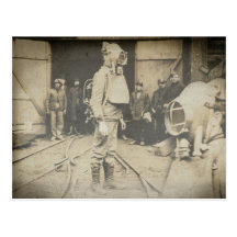 Man with oxygen helmet at a coal mine post cards