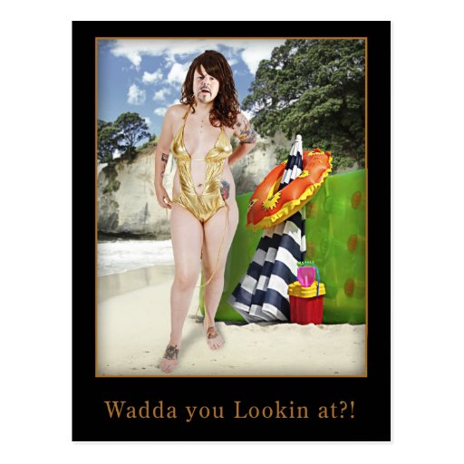 man with swim suit post card