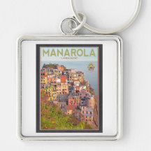 Manarola Vineyard Sunset - On Black Keychain