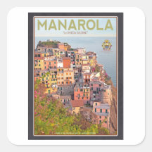 Manarola Vineyard Sunset - On Black Square Sticker