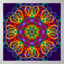 Mandala brillant lumineux de fractale abstraite poster