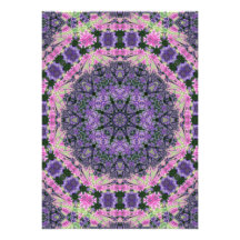 Mandala of pink and purple flowers personalized invites