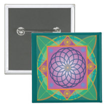 Mandala-square Pinback Button