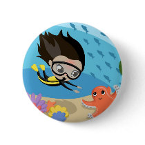Mandy and Bubbles the Octopus Pinback Buttons