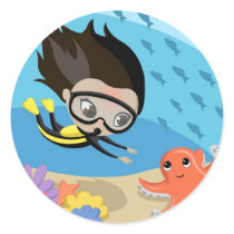 Mandy and Bubbles the Octopus Round Stickers