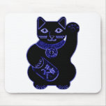 maneki neko blue neon mousepads