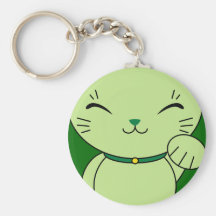 Maneki Neko - Green Lucky Cat Key Chain