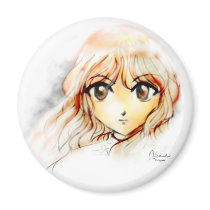Manga Anime Girl sketch big eyes kawaii cute Refrigerator Magnets