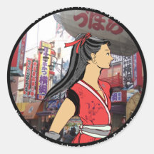 MANGA NINJA GIRL ROUND STICKERS