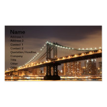 Manhattan Bridge and Skyline At Night, NYC Business Card Templates