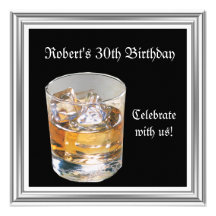 Mans 30th Birthday Party Black Silver Drinks Custom Invite