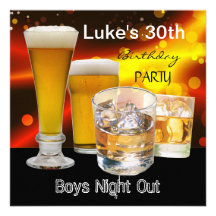 Mans 30th Birthday Party Drinks Beer Boys Night Personalized Announcements