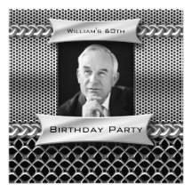Mans Men's 60th Silver Metal Look Birthday Personalized Announcement