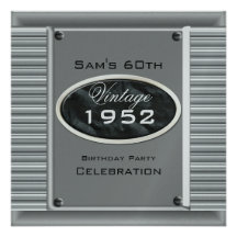Mans Vintage 60th Silver Metal Black Birthday Custom Invites