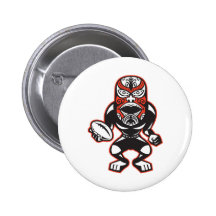 Maori Mask Rugby Player Running With Ball Fending Pins