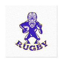 Maori Mask Rugby Player Running With Ball Fending Stretched Canvas Prints