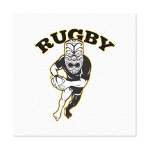 Maori Mask Rugby Player Running With Ball Fending Stretched Canvas Print