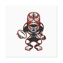 Maori Mask Rugby Player Running With Ball Fending Gallery Wrapped Canvas