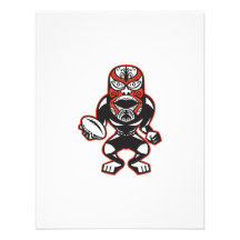 Maori Mask Rugby Player Running With Ball Fending Custom Announcement