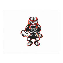 Maori Mask Rugby Player Running With Ball Fending Postcard