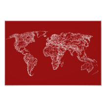 Map in red photographic print