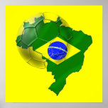 Map of Brazil flag Soccer  ball tees and gifts Posters
