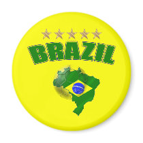 Map of Brazil Soccer Ball Brazil Brazilian flag Fridge Magnet