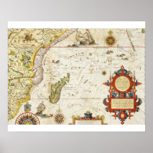 Map of East Africa and Madagascar, 1596 (hand colo Print