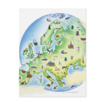 Map of Europe with illustrations of famous Postcards