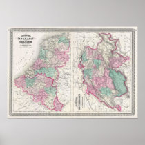 Map of Holland 1870 - by A.J. Johnson Poster