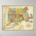 Map of Massachusetts Connecticut And Rhode Island Print