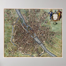 Map of Paris France in 1657 Posters