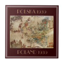 MAP OF POLAND TILE c. 1939 WITH FRAME tiles