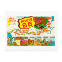 Map of Route 66 from Los Angeles to Chicago Post Card