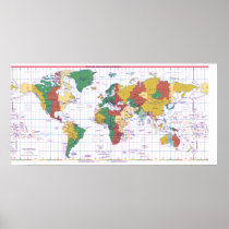 Map of Standard Times Zones of the World Print