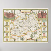 Map of Surrey, engraved by Jodocus Hondius Print