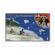 Map of the Islands, Natives in a Canoe postcards