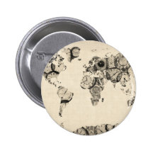 Map of the World Map from Old Clocks Pins
