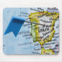 Map pin placed in Madrid, Spain on map, close-up Mousepads