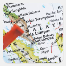 Map pin placed in Singapore on map, close-up Sticker