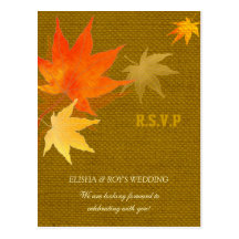 Maple Leaf Country Burlap Wedding RSVP (4.25x5.6) Postcard