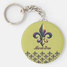 Mardi Gras bead Fleur de lis 2 Keychains