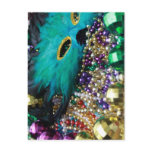 Mardi Gras Beads & Green Feather Mask Postcard