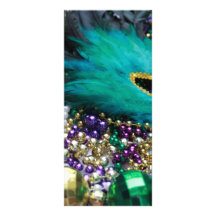 Mardi Gras Beads & Green Feather Mask Rack Card Template