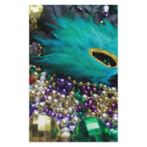 Mardi Gras Beads & Green Feather Mask Stationery Design