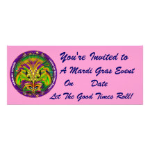 Mardi Gras Carvinal 4" x 9.25" Landscape View Note Personalized Invitation