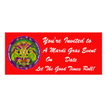 Mardi Gras Carvinal 4" x 9.25" Landscape View Note Custom Invitations